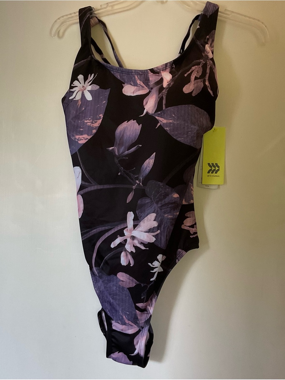 All in Motion Black Floral One-Piece Floral Swimsuit 14W NWT